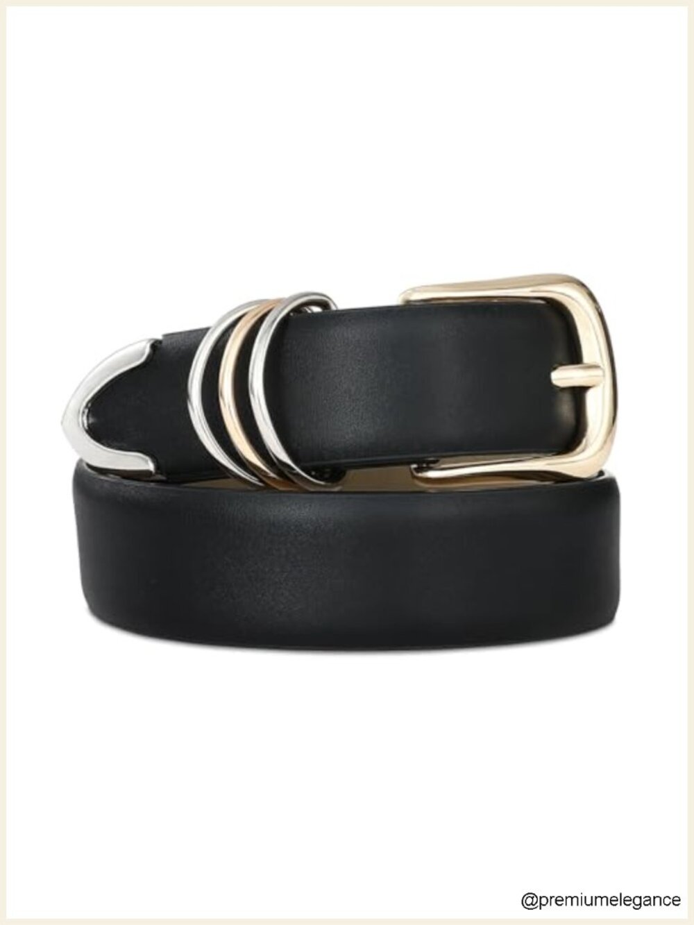 Women's Faux Leather Belt with Metal Buckle - Elegant Dual-Tone Waist Belt